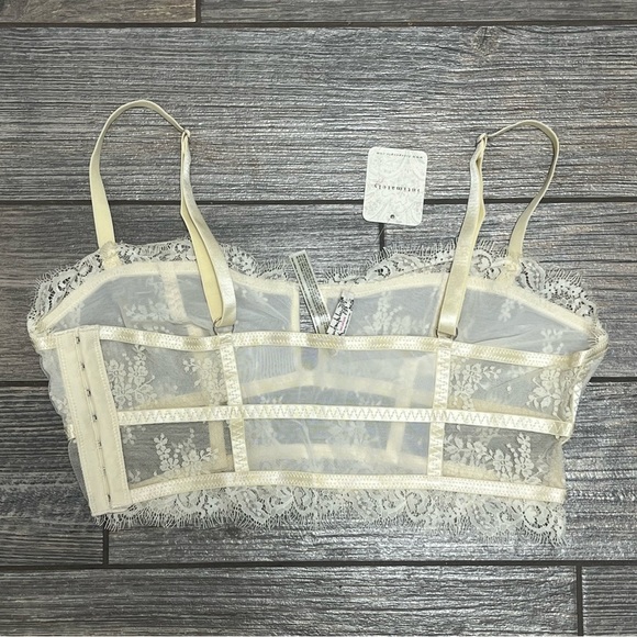 NWT Free People Bra XS S Layer in Lace Bustier Ivory Longline Corset Side Hook - Picture 6 of 12